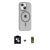 MARSİLYAN™- iPhone 14 Kılıf Pusula Form Özel Seri - Siyah Joko Magic 5D Hayalet Cam + Gümüş PVD Metal Kamera Lens