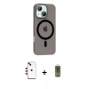 MARSİLYAN™- iPhone 14 Kılıf Pusula Form Özel Seri - Siyah Joko Magic 5D Hayalet Cam + Kırmızı Shine Kamera Lens