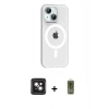 MARSİLYAN™- iPhone 14 Kılıf Pusula Form Özel Seri - Siyah Joko Magic 5D Hayalet Cam + PVD Metal Kamera Lens - PE