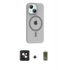 MARSİLYAN™- iPhone 14 Kılıf Pusula Form Özel Seri - Siyah Joko Magic 5D Hayalet Cam + PVD Metal Kamera Lens - PE