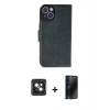 MARSİLYAN™- iPhone 14 Kılıf Siluet Işık Serisi - Siyah 3D Antistatik Hayalet Cam Ekran Koruyucu + PVD Metal Kamera Lens - PE