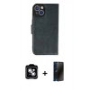 MARSİLYAN™- iPhone 14 Kılıf Siluet Işık Serisi - Siyah 3D Antistatik Hayalet Cam Ekran Koruyucu + PVD Metal Kamera Lens - GS
