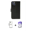 MARSİLYAN™- iPhone 14 Kılıf Siluet Işık Serisi - Siyah Bilvis 5in1 3D Magic Cam Ekran Koruyucu + Gümüş Shine Kamera Lens
