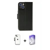 MARSİLYAN™- iPhone 14 Kılıf Siluet Işık Serisi - Siyah Bilvis 5in1 3D Magic Cam Ekran Koruyucu + Siyah Shine Kamera Lens