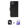 MARSİLYAN™- iPhone 14 Kılıf Siluet Işık Serisi - Siyah Bilvis 5in1 5D Magic Hayalet Cam Ekran Koruyucu + PVD Metal Kamera Lens - GS