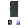 MARSİLYAN™- iPhone 14 Kılıf Siluet Işık Serisi - Siyah Bilvis 5in1 5D Magic Hayalet Cam Ekran Koruyucu + PVD Metal Kamera Lens - GS