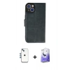 MARSİLYAN™- iPhone 14 Kılıf Siluet Işık Serisi - Siyah Bilvis 5in1 5D Magic Hayalet Cam Ekran Koruyucu + Shine Kamera Lens - MI