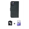 MARSİLYAN™- iPhone 14 Kılıf Siluet Işık Serisi - Siyah Bilvis 5in1 5D Magic Hayalet Cam Ekran Koruyucu + PVD Metal Kamera Lens - YL