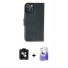 MARSİLYAN™- iPhone 14 Kılıf Siluet Işık Serisi - Siyah Bilvis 5in1 5D Magic Hayalet Cam Ekran Koruyucu + PVD Metal Kamera Lens - TU