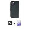 MARSİLYAN™- iPhone 14 Kılıf Siluet Işık Serisi - Siyah Bilvis 5in1 5D Magic Hayalet Cam Ekran Koruyucu + PVD Metal Kamera Lens - PE