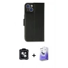 MARSİLYAN™- iPhone 14 Kılıf Siluet Işık Serisi - Siyah Bilvis 5in1 5D Magic Hayalet Cam Ekran Koruyucu + PVD Metal Kamera Lens - YL