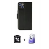 MARSİLYAN™- iPhone 14 Kılıf Siluet Işık Serisi - Siyah Bilvis 5in1 5D Magic Hayalet Cam Ekran Koruyucu + PVD Metal Kamera Lens - MI