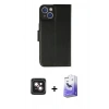 MARSİLYAN™- iPhone 14 Kılıf Siluet Işık Serisi - Siyah Bilvis 5in1 5D Magic Hayalet Cam Ekran Koruyucu + PVD Metal Kamera Lens - PE