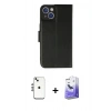 MARSİLYAN™- iPhone 14 Kılıf Siluet Işık Serisi - Siyah Bilvis 5in1 5D Magic Hayalet Cam Ekran Koruyucu + Shine Kamera Lens - GS