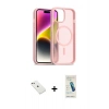MARSİLYAN™- iPhone 14 Kılıf Siluet Minimal Prime - Şeffaf Pasifik Cam Ekran Koruyucu + Pembe Diamond Kamera Lens