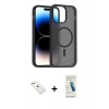 MARSİLYAN™- iPhone 14 Kılıf Siluet Minimal Prime - Şeffaf Pasifik Cam Ekran Koruyucu + Pembe Diamond Kamera Lens