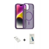 MARSİLYAN™- iPhone 14 Kılıf Siluet Minimal Prime - Şeffaf Pasifik Cam Ekran Koruyucu + Pembe Diamond Kamera Lens