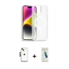 MARSİLYAN™- iPhone 14 Kılıf Siluet Minimal Prime - Şeffaf Pasifik Cam Ekran Koruyucu + Siyah Shine Kamera Lens