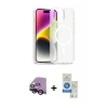MARSİLYAN™- iPhone 14 Kılıf Siluet Minimal Prime - Şeffaf Royal Nano Ekran Koruyucu + Raze Metal Kamera Lens - SH