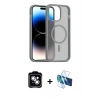 MARSİLYAN™- iPhone 14 Kılıf Siluet Minimal Prime - Siyah 3D Antistatik Cam Ekran Koruyucu + PVD Metal Kamera Lens - GS