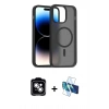 MARSİLYAN™- iPhone 14 Kılıf Siluet Minimal Prime - Siyah 3D Antistatik Cam Ekran Koruyucu + PVD Metal Kamera Lens - GS