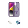 MARSİLYAN™- iPhone 14 Kılıf Siluet Minimal Prime - Siyah 3D Antistatik Cam Ekran Koruyucu + Diamond Kamera Lens - KI