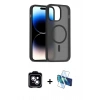 MARSİLYAN™- iPhone 14 Kılıf Siluet Minimal Prime - Siyah 3D Antistatik Cam Ekran Koruyucu + PVD Metal Kamera Lens - MI