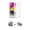 MARSİLYAN™- iPhone 14 Kılıf Siluet Minimal Prime - Siyah 3D Antistatik Cam Ekran Koruyucu + Raze Metal Kamera Lens - SH