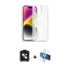 MARSİLYAN™- iPhone 14 Kılıf Siluet Minimal Prime - Siyah 3D Antistatik Cam Ekran Koruyucu + PVD Metal Kamera Lens - YL