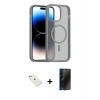 MARSİLYAN™- iPhone 14 Kılıf Siluet Minimal Prime - Siyah 3D Antistatik Hayalet Cam Ekran Koruyucu + Diamond Kamera Lens - SABE