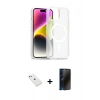 MARSİLYAN™- iPhone 14 Kılıf Siluet Minimal Prime - Siyah 3D Antistatik Hayalet Cam Ekran Koruyucu + Diamond Kamera Lens - PE