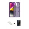 MARSİLYAN™- iPhone 14 Kılıf Siluet Minimal Prime - Siyah 3D Antistatik Hayalet Cam Ekran Koruyucu + Diamond Kamera Lens - PE