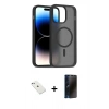 MARSİLYAN™- iPhone 14 Kılıf Siluet Minimal Prime - Siyah 3D Antistatik Hayalet Cam Ekran Koruyucu + Diamond Kamera Lens - SABE