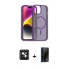 MARSİLYAN™- iPhone 14 Kılıf Siluet Minimal Prime - Siyah 3D Antistatik Hayalet Cam Ekran Koruyucu + PVD Metal Kamera Lens - PE