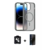 MARSİLYAN™- iPhone 14 Kılıf Siluet Minimal Prime - Siyah 3D Antistatik Hayalet Cam Ekran Koruyucu + PVD Metal Kamera Lens - YL