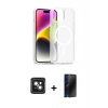 MARSİLYAN™- iPhone 14 Kılıf Siluet Minimal Prime - Siyah 3D Antistatik Hayalet Cam Ekran Koruyucu + PVD Metal Kamera Lens - PE