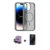 MARSİLYAN™- iPhone 14 Kılıf Siluet Minimal Prime - Siyah 3D Antistatik Hayalet Cam Ekran Koruyucu + Raze Metal Kamera Lens - SH