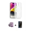 MARSİLYAN™- iPhone 14 Kılıf Siluet Minimal Prime - Siyah 3D Antistatik Hayalet Cam Ekran Koruyucu + Raze Metal Kamera Lens - MR
