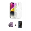 MARSİLYAN™- iPhone 14 Kılıf Siluet Minimal Prime - Siyah 3D Antistatik Hayalet Cam Ekran Koruyucu + Raze Metal Kamera Lens - SH