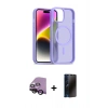 MARSİLYAN™- iPhone 14 Kılıf Siluet Minimal Prime - Siyah 3D Antistatik Hayalet Cam Ekran Koruyucu + Raze Metal Kamera Lens - SH