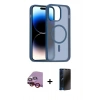 MARSİLYAN™- iPhone 14 Kılıf Siluet Minimal Prime - Siyah 3D Antistatik Hayalet Cam Ekran Koruyucu + Raze Metal Kamera Lens - KI