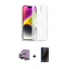 MARSİLYAN™- iPhone 14 Kılıf Siluet Minimal Prime - Siyah 3D Antistatik Hayalet Cam Ekran Koruyucu + Raze Metal Kamera Lens - GS