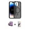 MARSİLYAN™- iPhone 14 Kılıf Siluet Minimal Prime - Siyah Bilvis 3D Mat Cam Ekran Koruyucu + Raze Metal Kamera Lens - GS