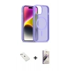 MARSİLYAN™- iPhone 14 Kılıf Siluet Minimal Prime - Siyah Bilvis 3D Mat Cam Ekran Koruyucu + Pembe Diamond Kamera Lens