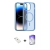 MARSİLYAN™- iPhone 14 Kılıf Siluet Minimal Prime - Siyah Bilvis 5in1 3D Magic Cam Ekran Koruyucu + Sierra Blue Diamond Kamera Lens