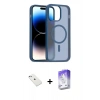 MARSİLYAN™- iPhone 14 Kılıf Siluet Minimal Prime - Siyah Bilvis 5in1 3D Magic Cam Ekran Koruyucu + Sierra Blue Diamond Kamera Lens