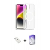 MARSİLYAN™- iPhone 14 Kılıf Siluet Minimal Prime - Siyah Bilvis 5in1 3D Magic Cam Ekran Koruyucu + Sierra Blue Diamond Kamera Lens