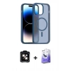 MARSİLYAN™- iPhone 14 Kılıf Siluet Minimal Prime - Siyah Bilvis 5in1 5D Magic Hayalet Cam Ekran Koruyucu + PVD Metal Kamera Lens - TU