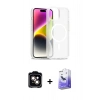 MARSİLYAN™- iPhone 14 Kılıf Siluet Minimal Prime - Siyah Bilvis 5in1 5D Magic Hayalet Cam Ekran Koruyucu + PVD Metal Kamera Lens - TU