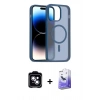 MARSİLYAN™- iPhone 14 Kılıf Siluet Minimal Prime - Siyah Bilvis 5in1 5D Magic Hayalet Cam Ekran Koruyucu + PVD Metal Kamera Lens - MI